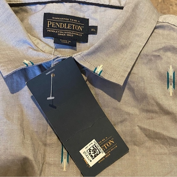 NWT~PENDLETON Men Light Gray Aztec Embroidery Button Short Sleeve Top Size XL - Picture 6 of 8